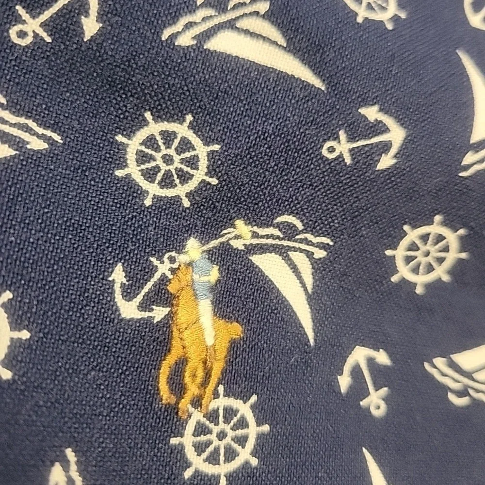 Polo Ralph Lauren Shirt‎ Mens XL Blue Classic Allover Geometric Anchor Sailboat